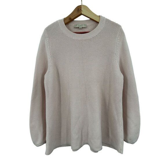 Loft XL Women's Knit Sweater 100% Cotton Pale Pink Pullover Relaxed Cotton Crew - Picture 1 of 6
